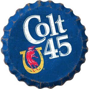 Colt 45 Beer Metal Bottle Cap Sign Garage Shop Bar Man Cave Collector LARGE NW
